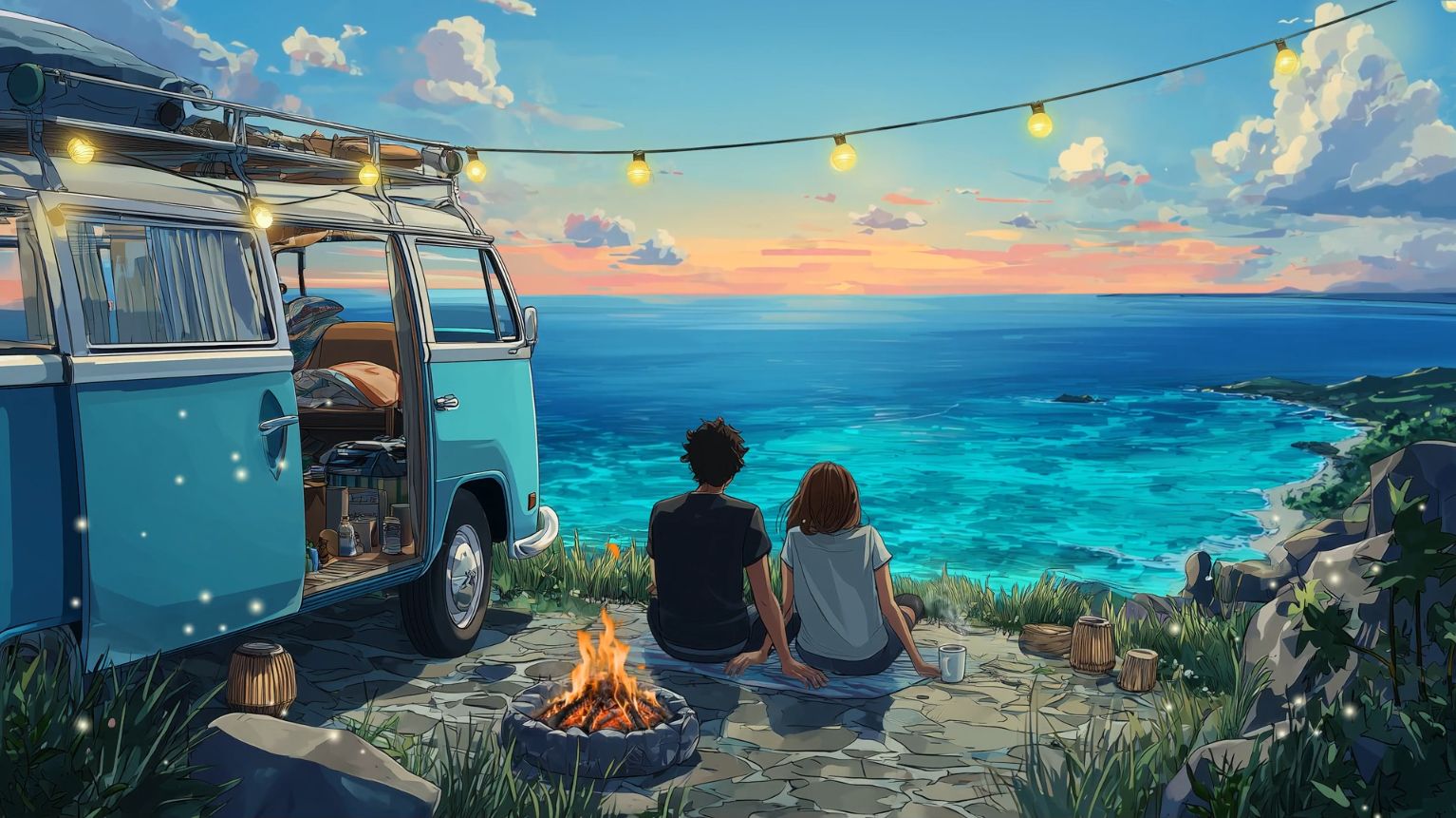 Coastal Camper Sunset💡🌊 Vanlife by the Sea 🌊🔥 Chill Lo-Fi Nu-Disco / Funk