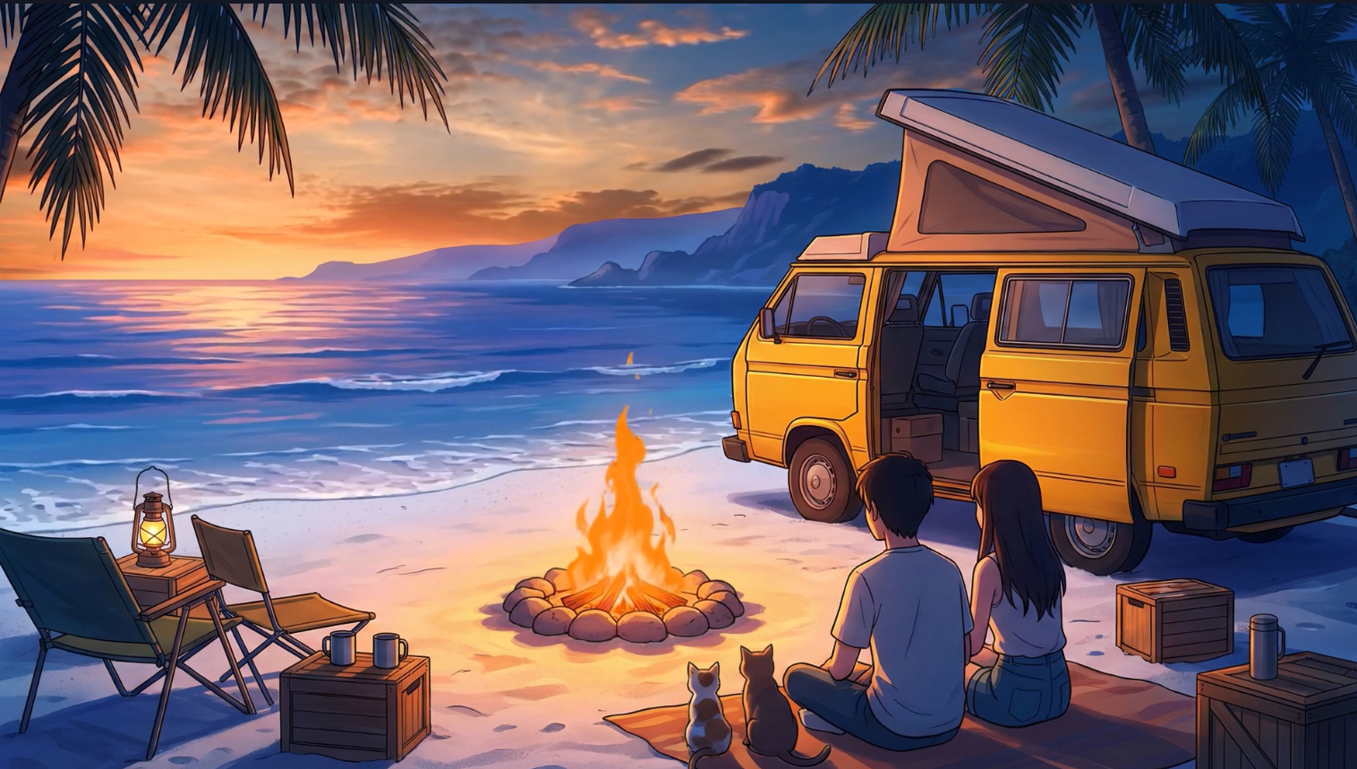 Beach Campfire Sunset 🌴🔥 Tropical Ambient Soul (Relax & Feel Good)