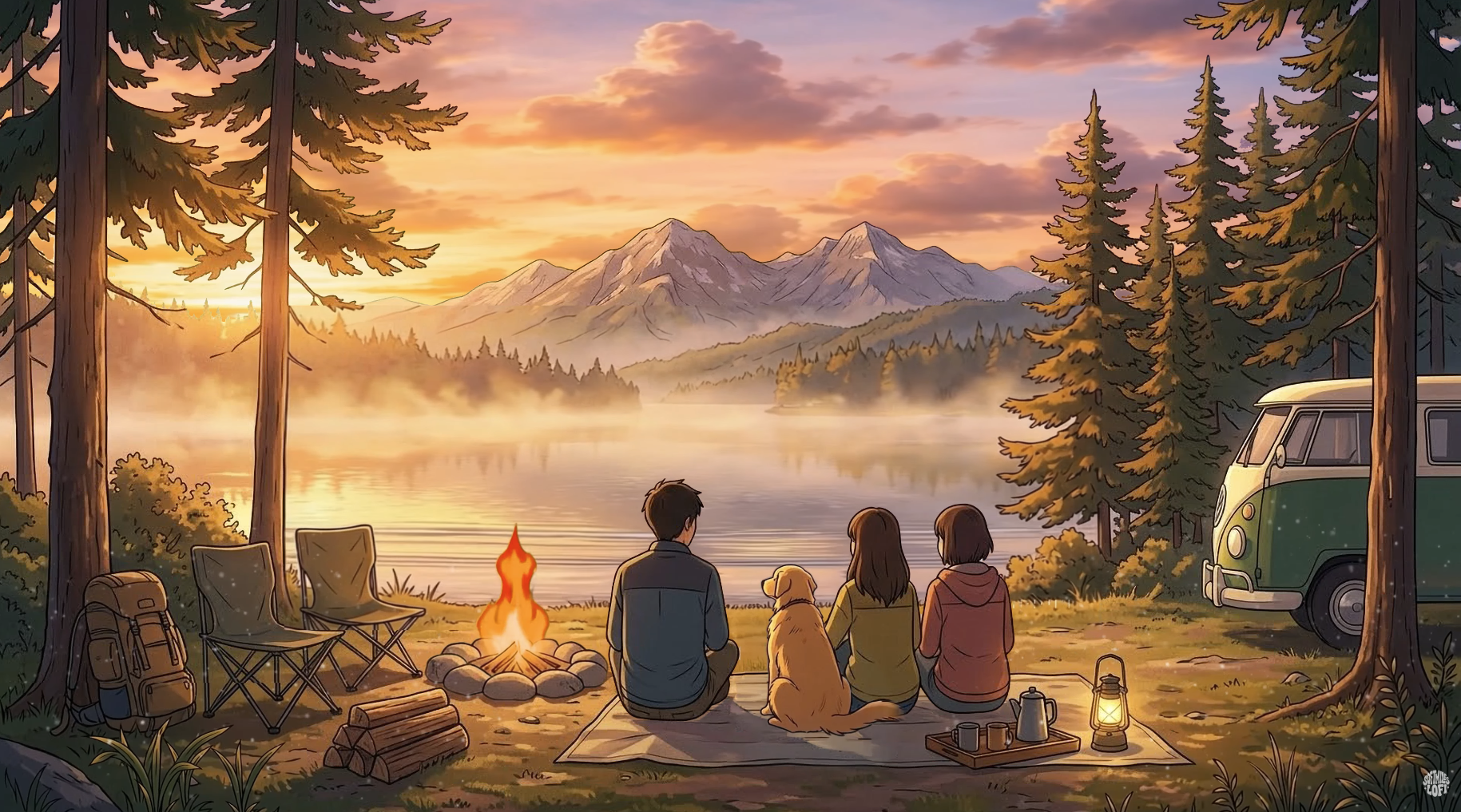 🌙 Mountain Lake Campfire | Relaxing Ambient Music • Female Vocal • Meditation