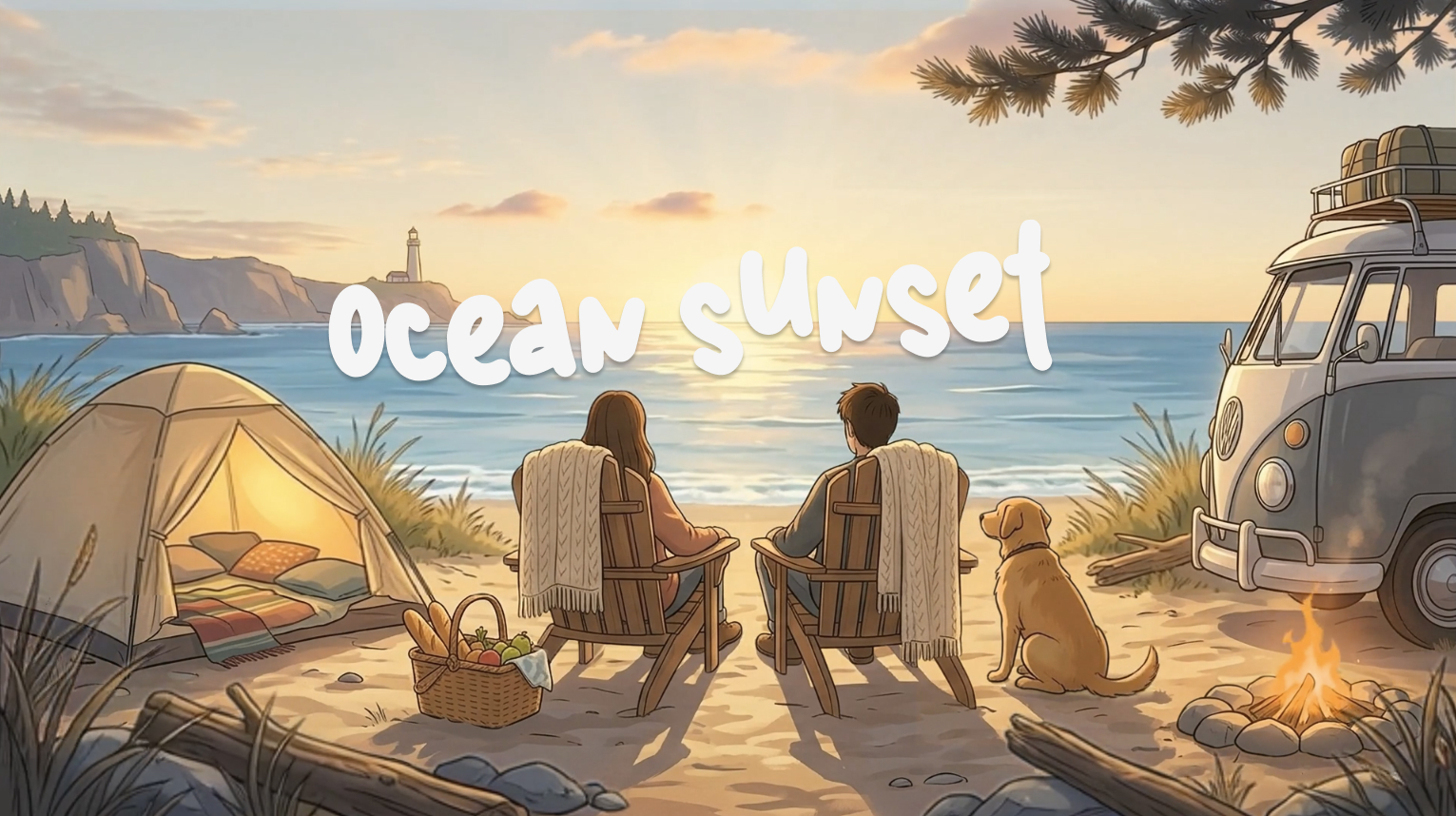Ocean Sunset Camping 🌅 Cozy French Ambient Chill for Relax & Focus
