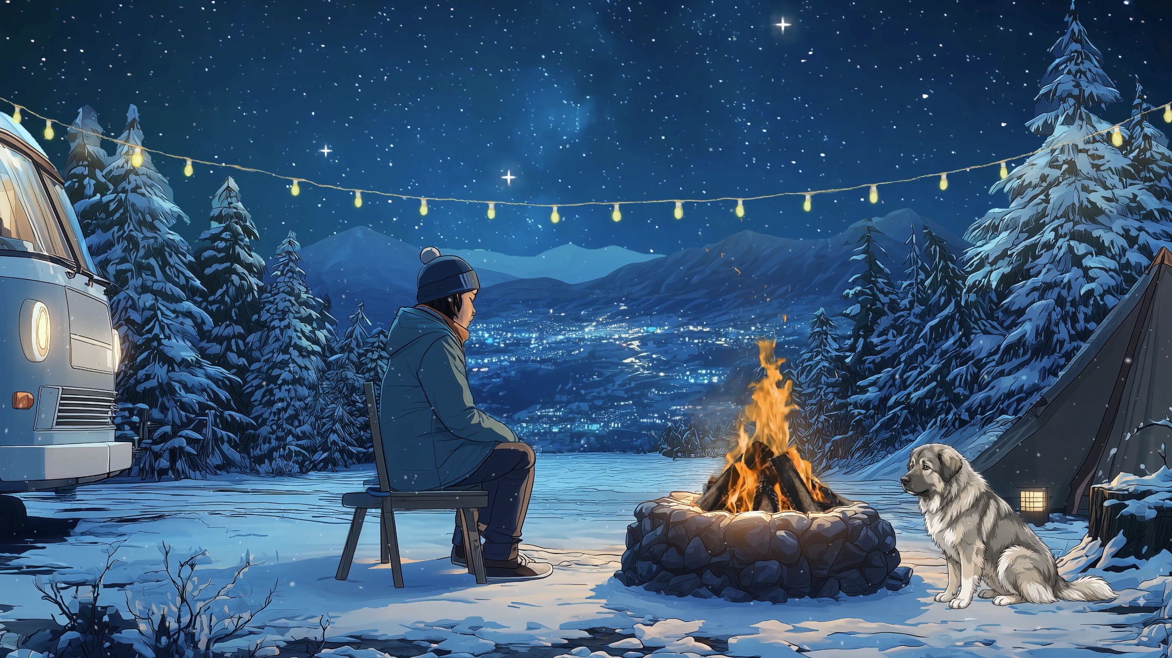 Snowy Campfire Night 🌙❄️ Cozy Ambient Chill